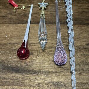 4 Tear Drop Icicle Ornaments 1‎ Hand Blown Glass Glitter Christmas 3 Plastic